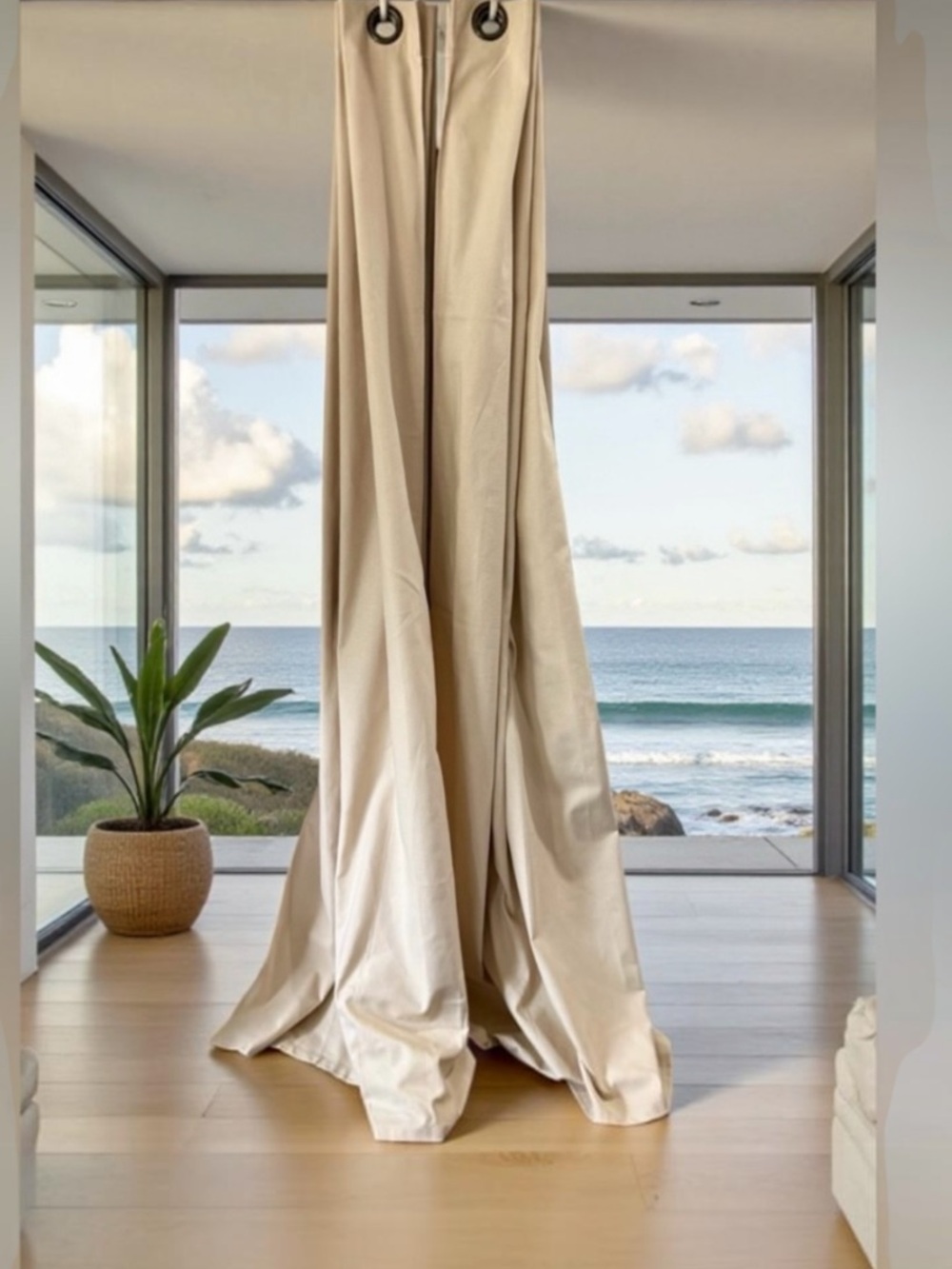 New! WORLD MARKET 100% Cotton Grommet Ivory Curtain Panels Drapes 54in x 84in